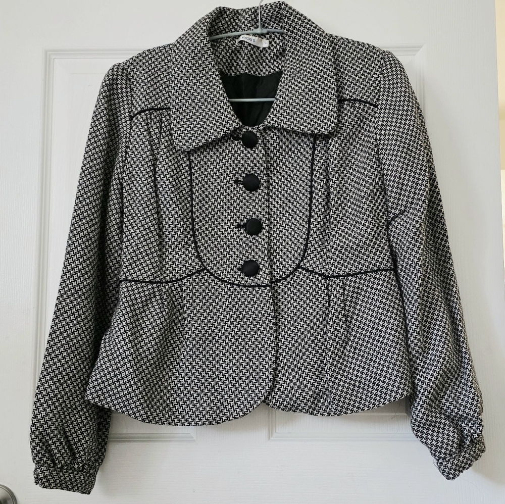 NWOT Vintage Wool Blend Peplum Houndstooth Jacket Blazer Size 10